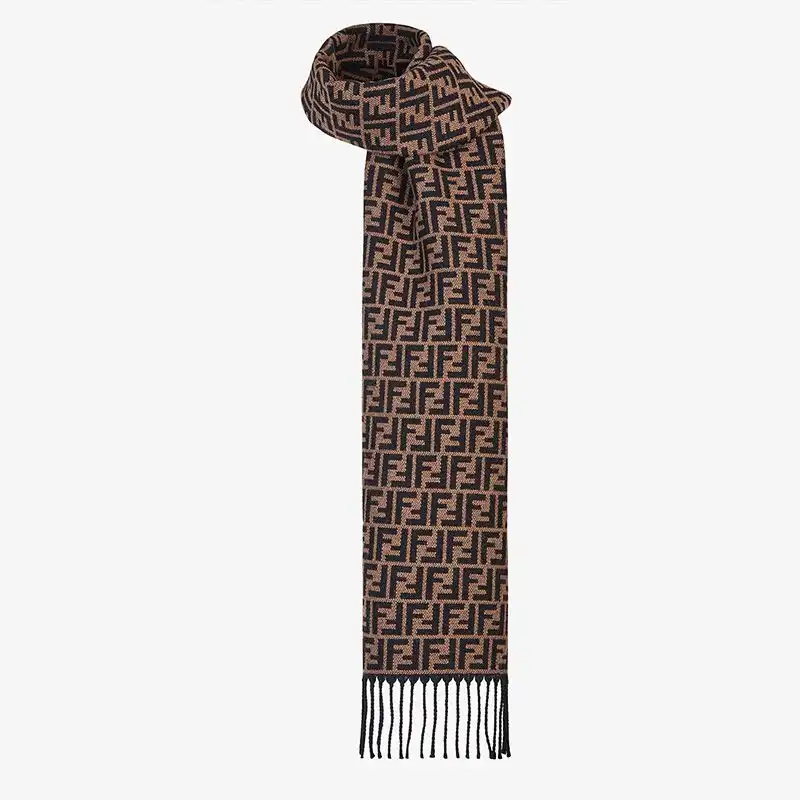 Cheap Fendi FF Rectangular Scarf Man In Wool Brown 0123 HOT SALE