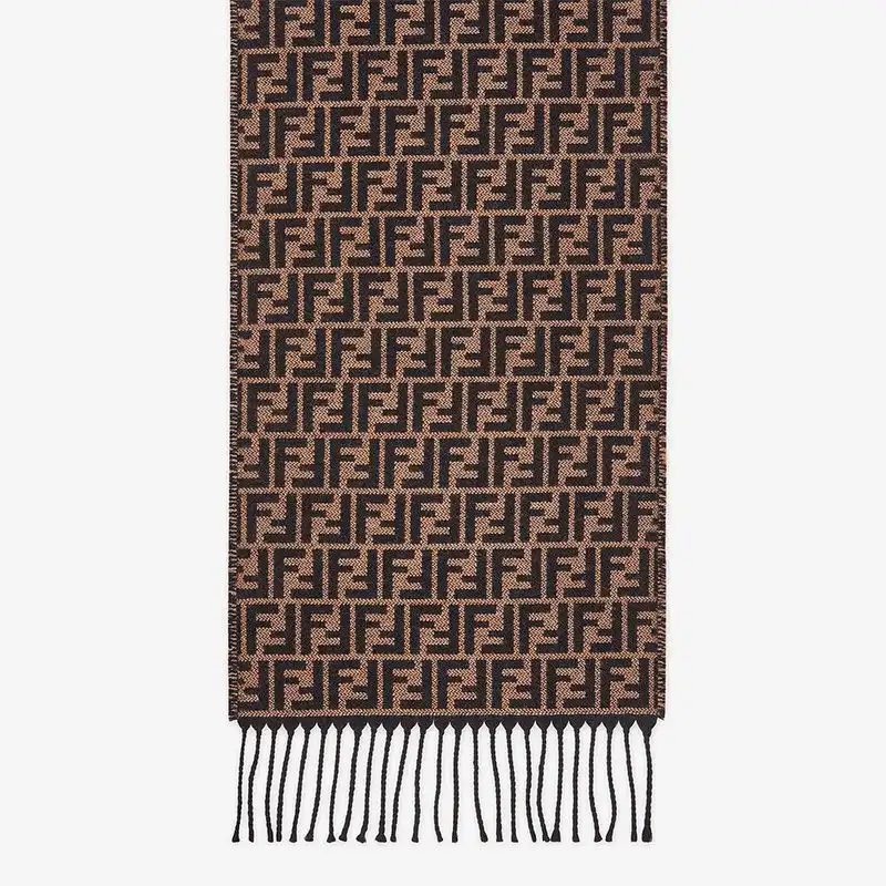 Fendi FF Rectangular Scarf Man In Wool Brown 0123 HOT SALE