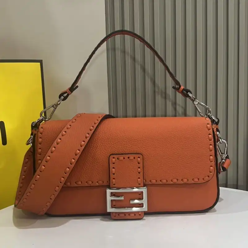 Fendi Medium Baguette Selleria Bag In Cuoio Romano Leather Orange 0124 HOT SALE