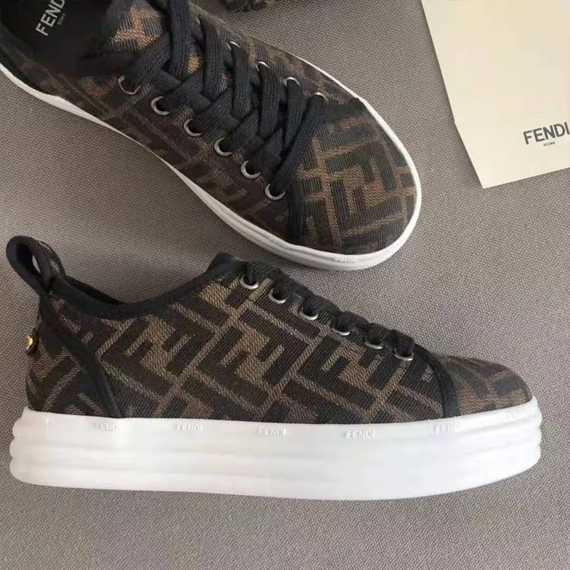 Affordable Fendi Rise Sneakers Women FF Motif Fabric Coffee 0119 HOT SALE