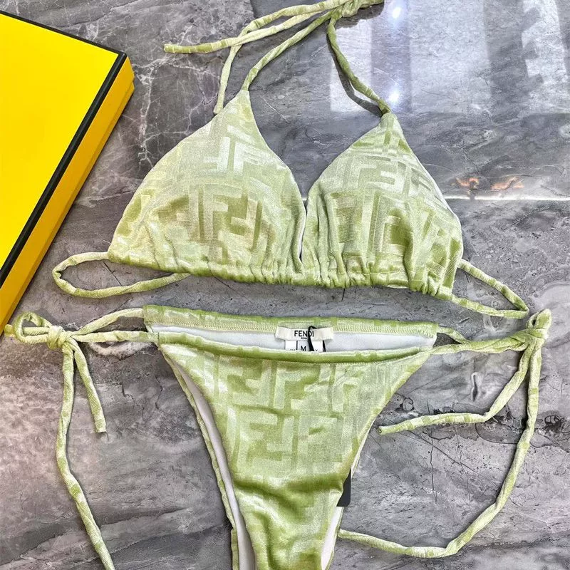 Affordable Fendi Triangular Bikini with Ties Women FF Motif Lycra Green 0120 HOT SALE