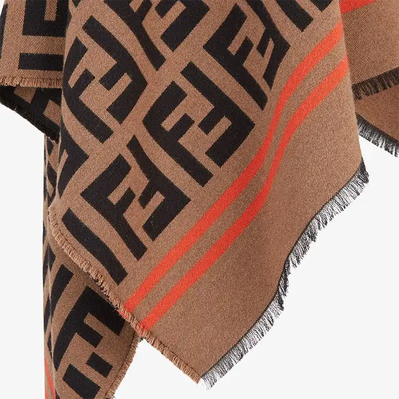 Cheap Fendi Poncho In FF Motif Wool and Silk Brown 0123 HOT SALE