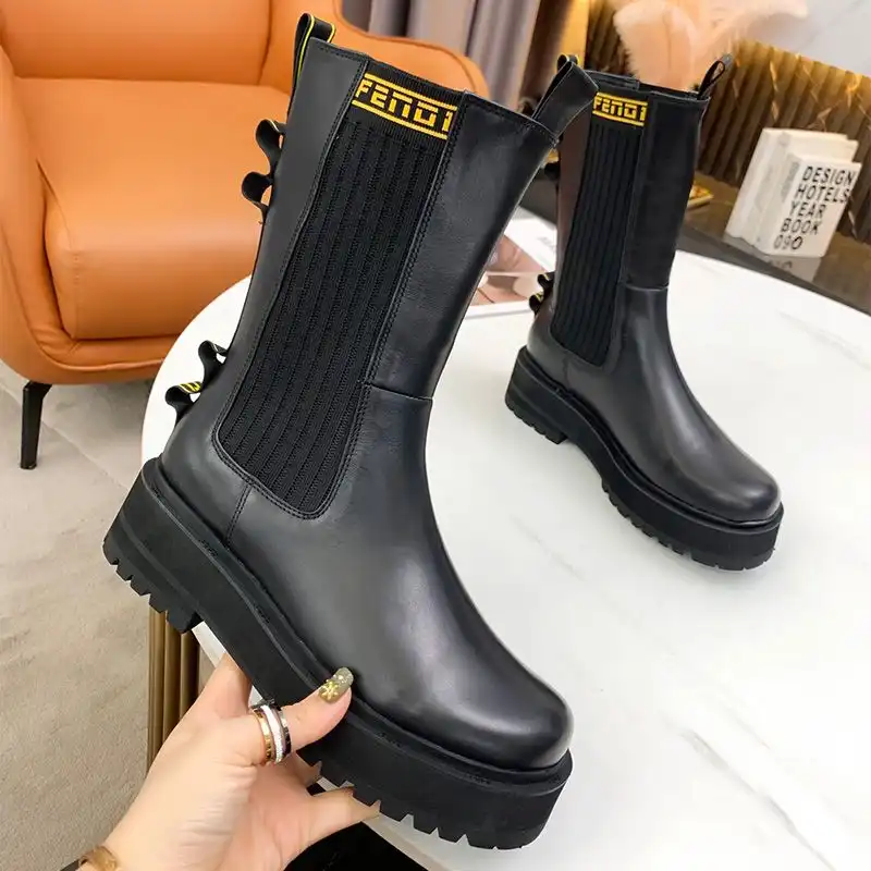 Affordable Fendi Promenades Ankle Boots Women Leather with Stretch Fabric Black 0128 HOT SALE