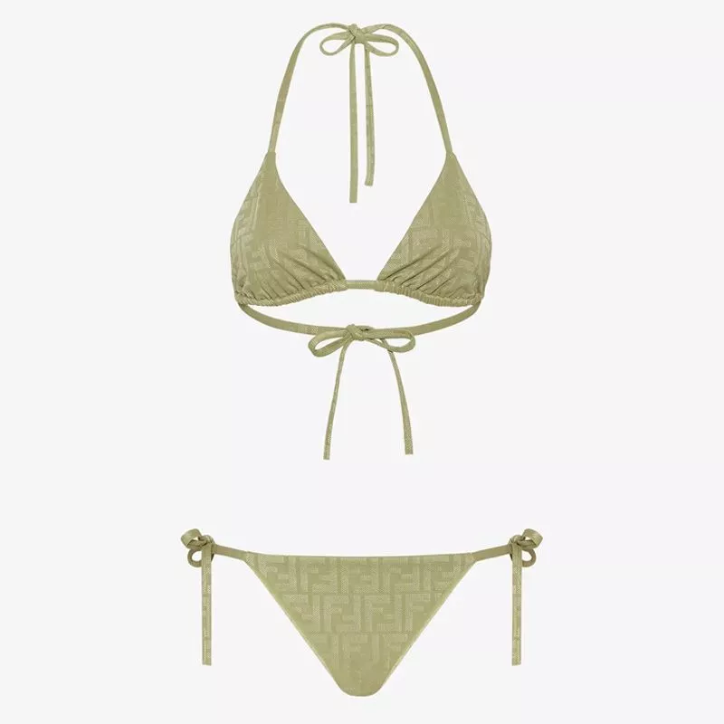 Fendi Triangular Bikini with Ties Women FF Motif Lycra Green 0120 HOT SALE