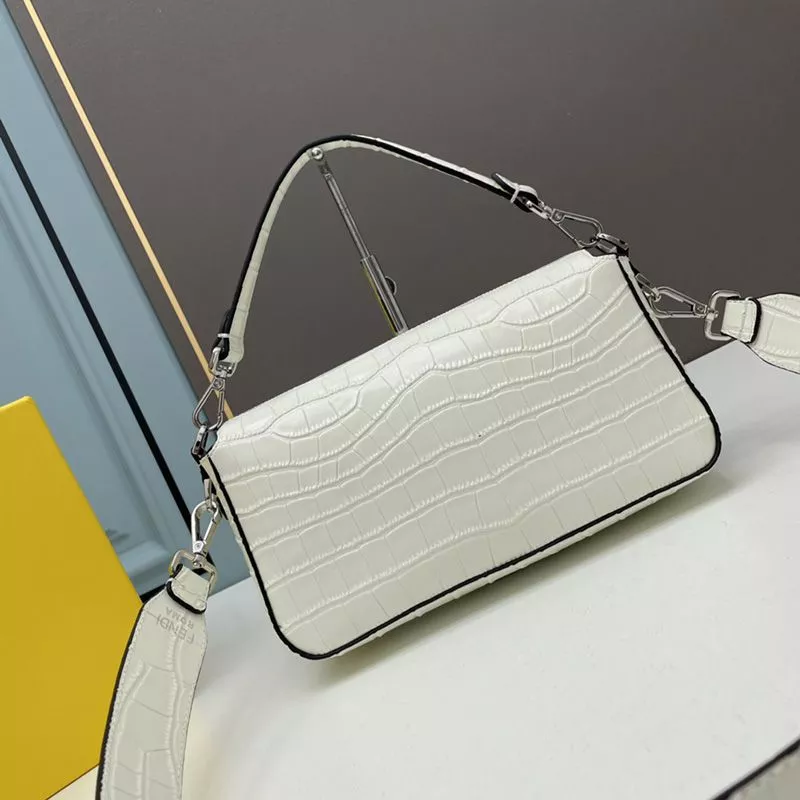 Affordable Fendi Medium Baguette Bag In Crocodile Leather White 0117 HOT SALE