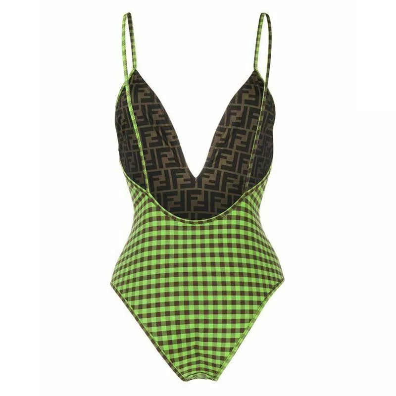 Cheap Fendi Reversible Swimsuit with Straps Women Checkered FF Motif Lycra Green Brown 0120 HOT SALE