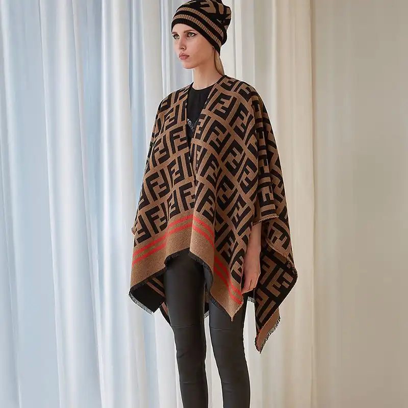 Cheap Fendi Poncho In FF Motif Wool and Silk Brown 0123 HOT SALE