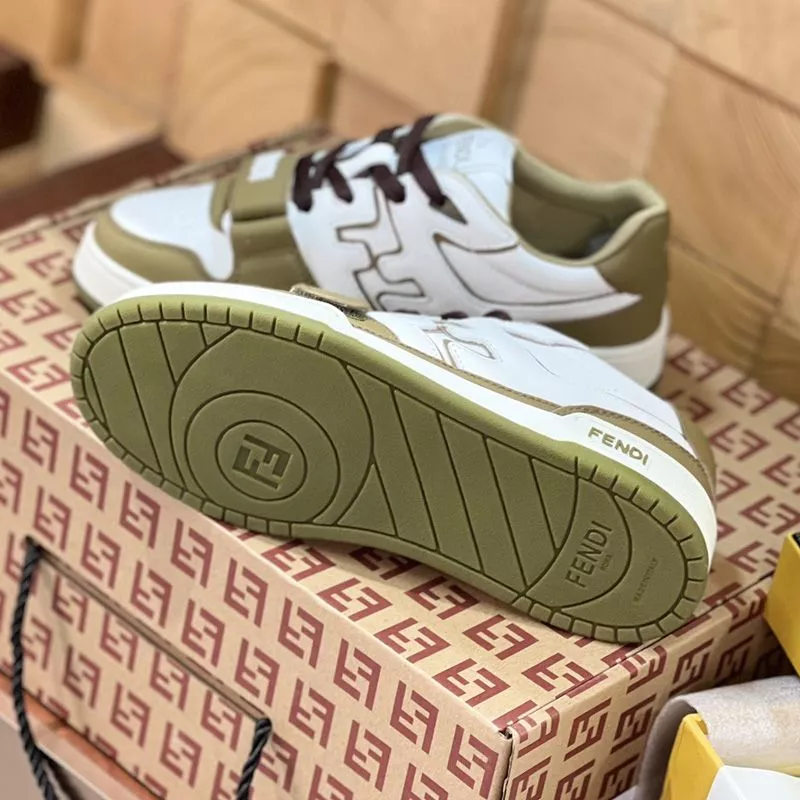 Affordable Fendi Match Compact Sneakers with Fendi Strap Unisex Leather White Green 0119 HOT SALE