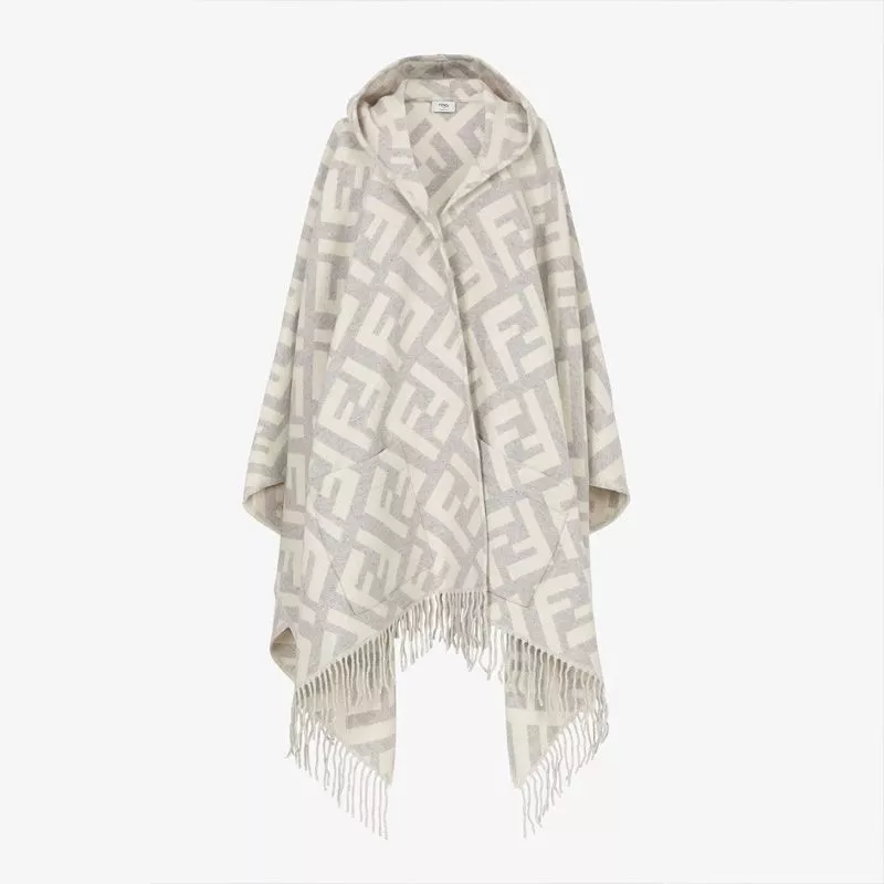 Fendi Poncho with Hood In FF Motif Cashmere Grey 0118 HOT SALE