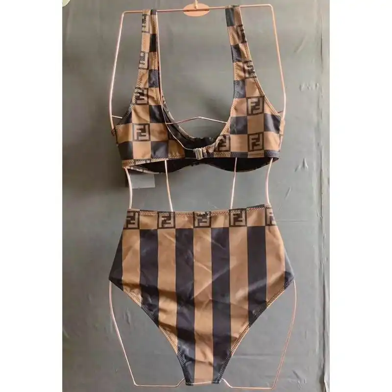 Affordable Fendi Underwear Set Women Vichy Pequin Motif Lycra Brown 0126 HOT SALE