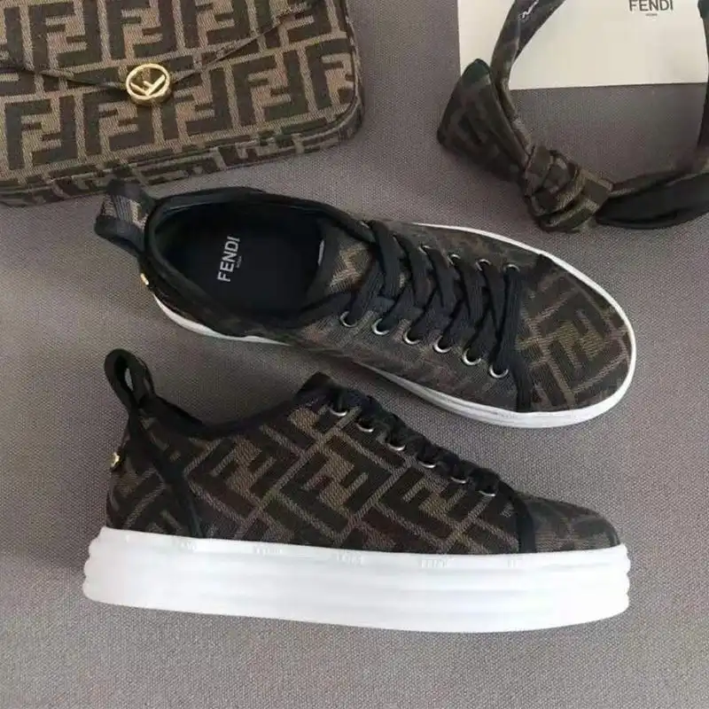 Fendi Rise Sneakers Women FF Motif Fabric Coffee 0128 HOT SALE