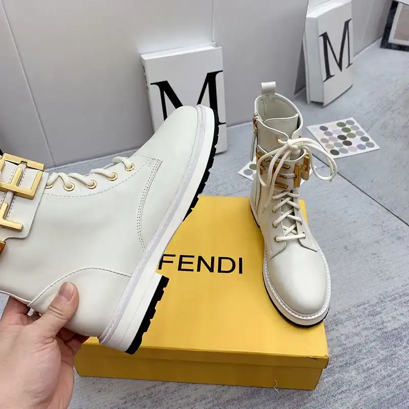 Affordable Fendi Fendigraphy Combat Boots Women Leather White 0130 HOT SALE