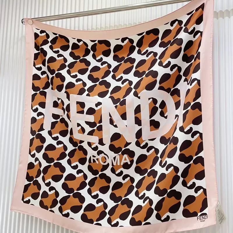 Fendi Square Scarf In Fendi Roma Leopard Motif Silk Pink 0118 HOT SALE