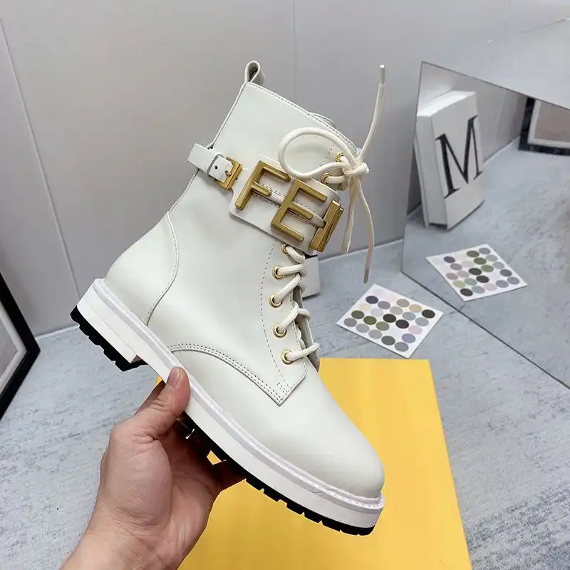 Fendi Fendigraphy Combat Boots Women Leather White 0130 HOT SALE