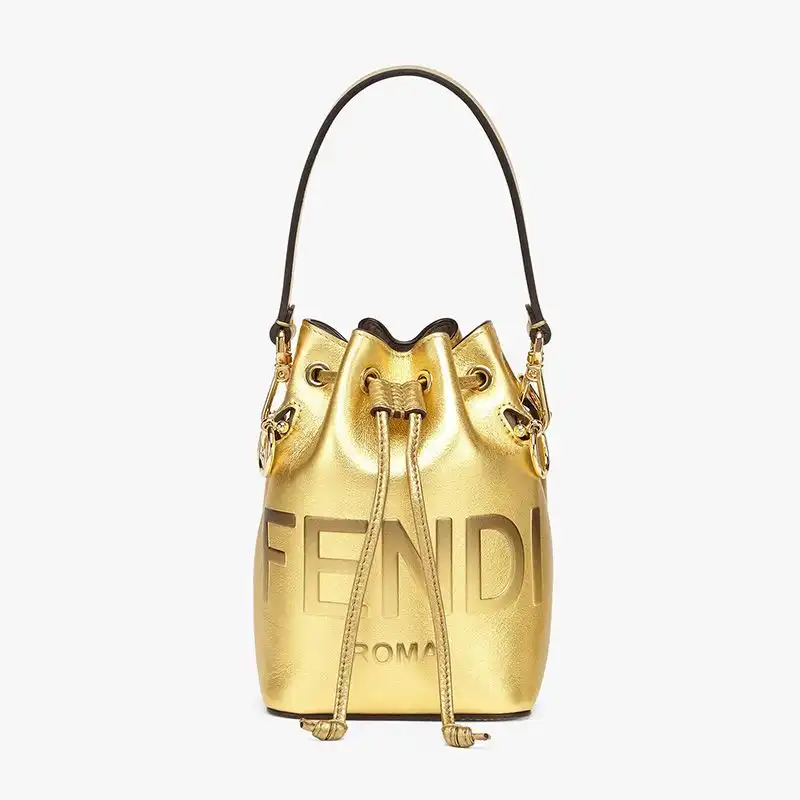 Fendi Mini Mon Tresor Bucket Bag In ROMA Logo Calf Leather Gold 0124 HOT SALE