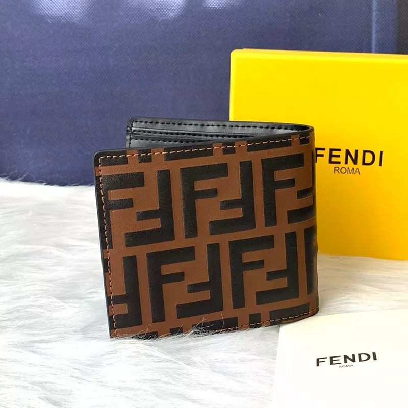 Cheap Fendi Bi-fold Wallet In FF Motif Nappa Leather Coffee 0116 HOT SALE