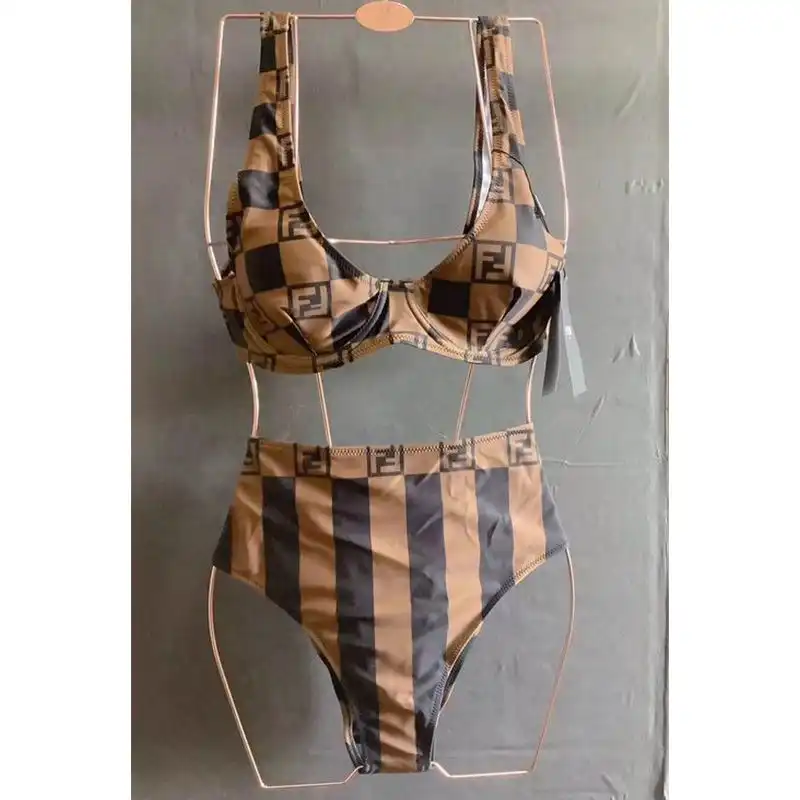 Affordable Fendi Underwear Set Women Vichy Pequin Motif Lycra Brown 0126 HOT SALE