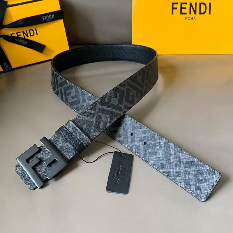 Fendi FF Buckle Reversible Belt In FF Motif Fabric and Calfskin Grey 0123 HOT SALE