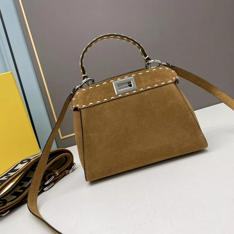 Affordable Fendi Mini Peekaboo Iconic Bag In Stitching Suede Brown 0117 HOT SALE