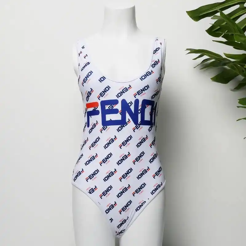 Fendi Swimsuit Women Fendi Fila Motif Lycra White Blue 0131 HOT SALE