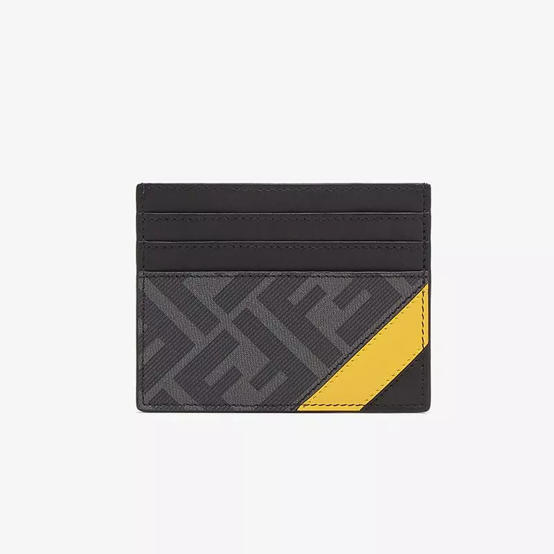 Fendi Card Holder In FF Motif Fabric Black Yellow 0116 HOT SALE