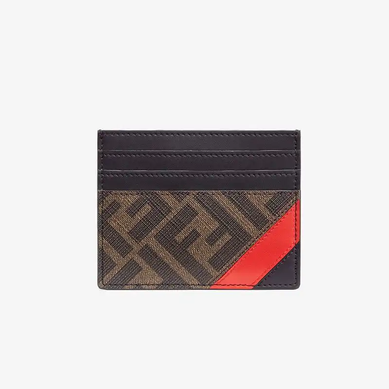 Fendi Card Holder In FF Motif Fabric Brown Red 0129 HOT SALE