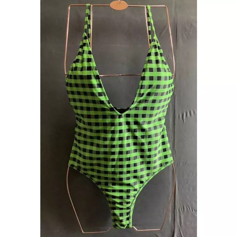 Cheap Fendi Reversible Swimsuit with Straps Women Checkered FF Motif Lycra Green Brown 0120 HOT SALE