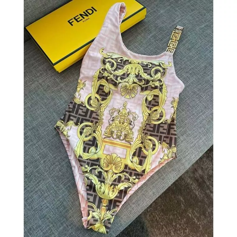 Affordable Fendi Reversible Swimsuit Women Fendace Baroque Motif Lycra Pink Brown 0120 HOT SALE