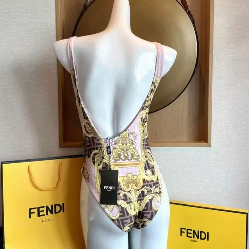 Affordable Fendi Reversible Swimsuit Women Fendace Baroque Motif Lycra Pink Brown 0120 HOT SALE