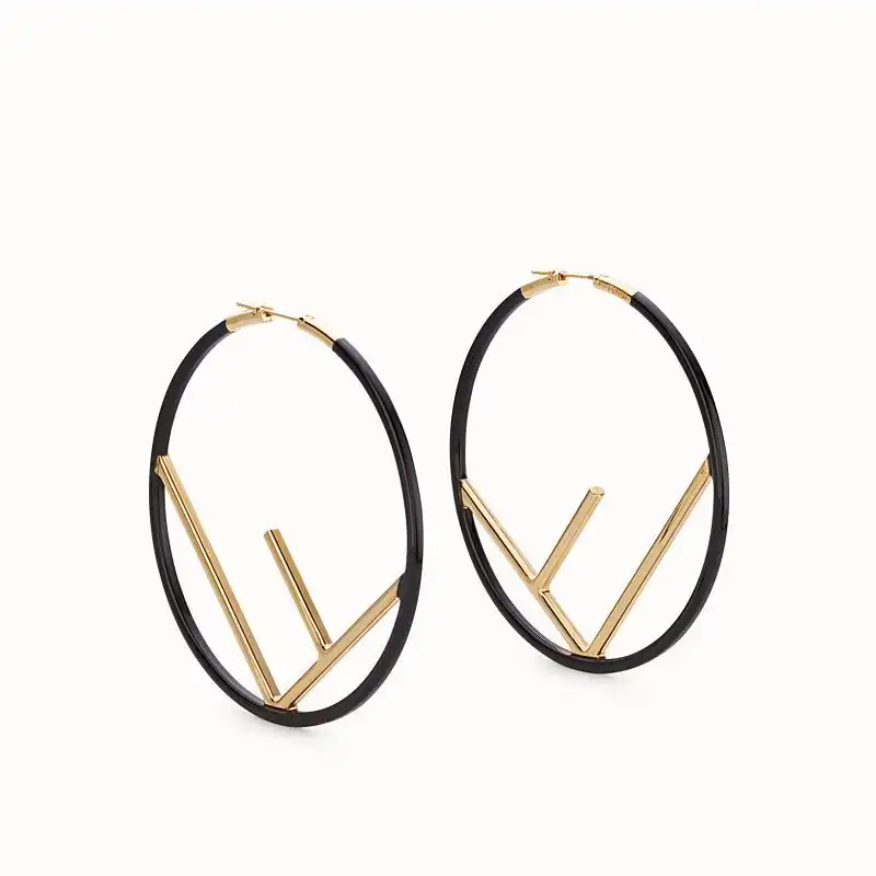 F is Fendi Large Hoop Earrings In Enameled Metal Black 0125 HOT SALE