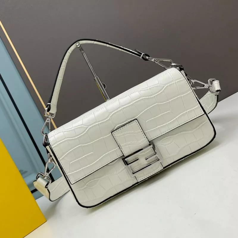 Fendi Medium Baguette Bag In Crocodile Leather White 0117 HOT SALE