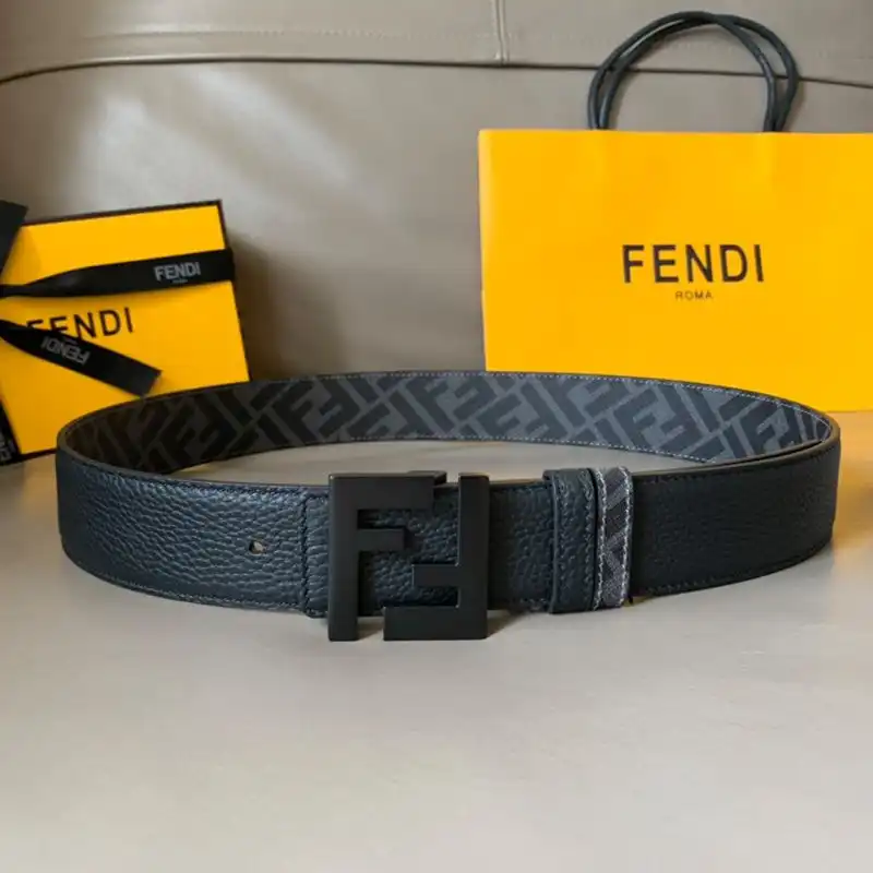 Affordable Fendi FF Buckle Reversible Belt In FF Motif Fabric and Calfskin Grey 0123 HOT SALE