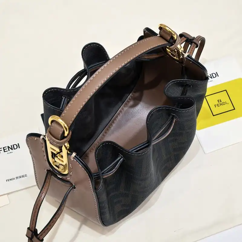 Cheap Fendi Mini Pomodorino Bucket Bag In FF Motif Fabric Brown 0124 HOT SALE