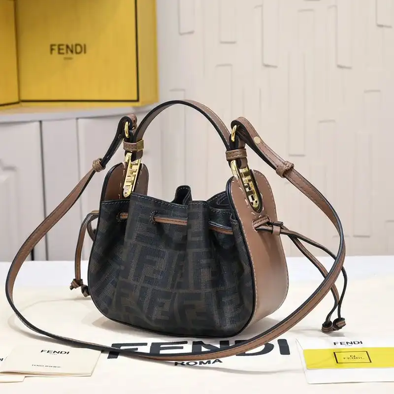 Cheap Fendi Mini Pomodorino Bucket Bag In FF Motif Fabric Brown 0124 HOT SALE