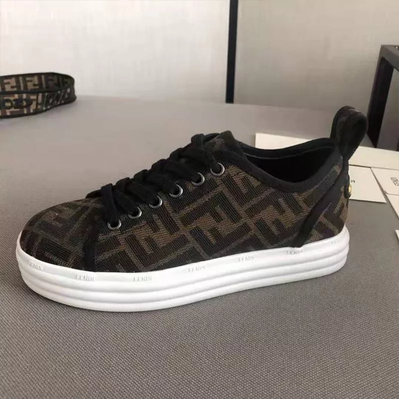 Affordable Fendi Rise Sneakers Women FF Motif Fabric Coffee 0119 HOT SALE