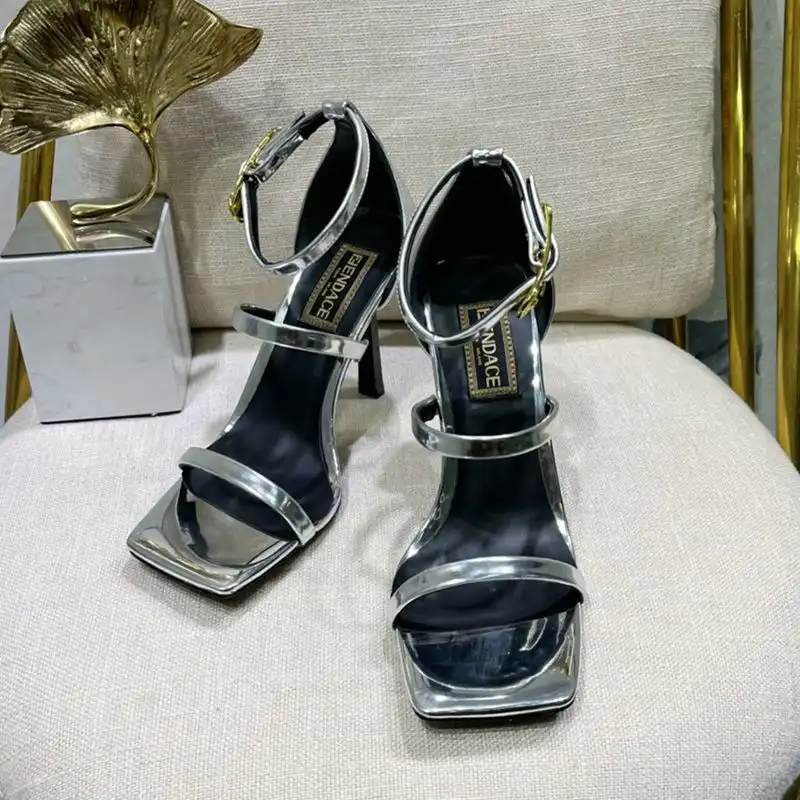 Affordable Fendi 110 Sandals with Fendace Embellished Women Patent Leather Silver 0122 HOT SALE