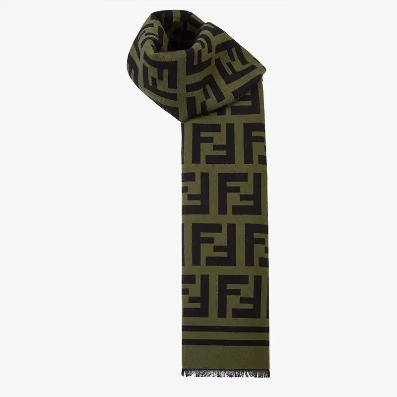 Affordable Fendi FF Scarf In Wool and Silk Green 0123 HOT SALE