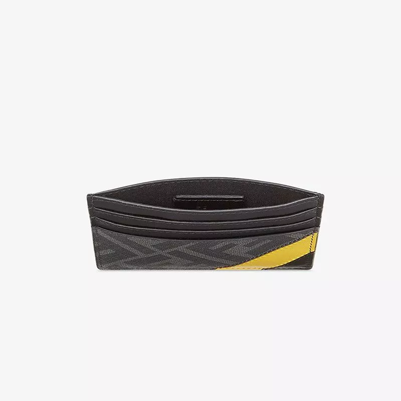 Affordable Fendi Card Holder In FF Motif Fabric Black Yellow 0116 HOT SALE