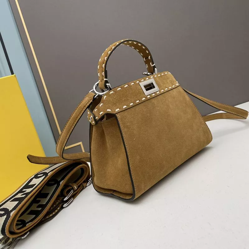 Affordable Fendi Mini Peekaboo Iconic Bag In Stitching Suede Brown 0117 HOT SALE