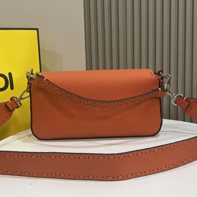 Cheap Fendi Medium Baguette Selleria Bag In Cuoio Romano Leather Orange 0124 HOT SALE