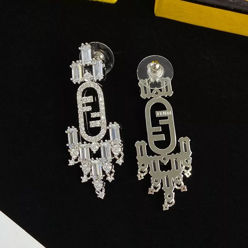 Affordable Fendi O'Lock Pendant Earrings In Metal with Geometric Crystals Palladium 0115 HOT SALE