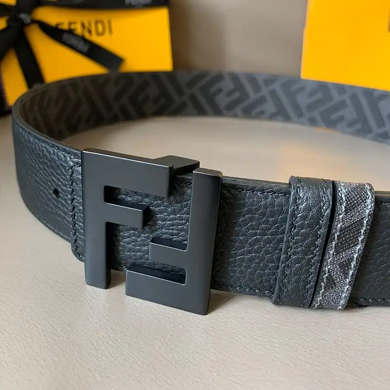 Affordable Fendi FF Buckle Reversible Belt In FF Motif Fabric and Calfskin Grey 0123 HOT SALE