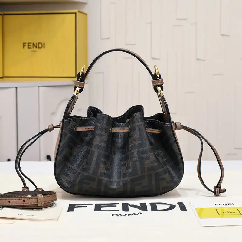 Fendi Mini Pomodorino Bucket Bag In FF Motif Fabric Brown 0124 HOT SALE