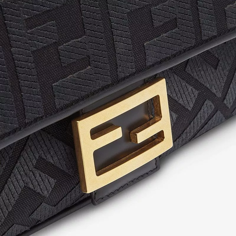 Affordable Fendi Medium Baguette Bag with Laser Cut Strap In FF Motif Canvas Black 0117 HOT SALE