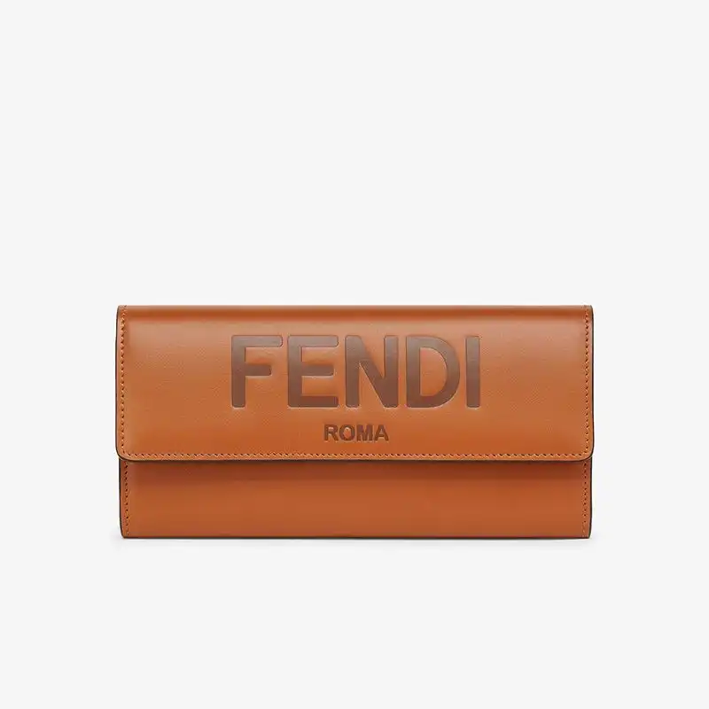 Fendi Continental Wallet In ROMA Logo Calf Leather Brown 0129 HOT SALE