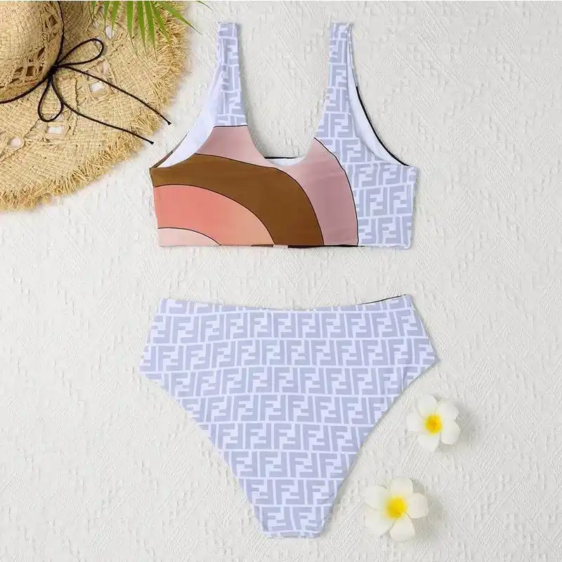 Affordable Fendi Underwear Set Women Rainbow Girl FF Motif Lycra White 0131 HOT SALE