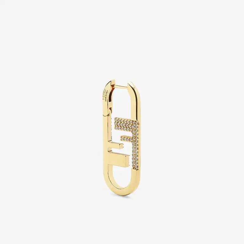 Fendi Small O'Lock Oval Earrings In Metal with Crystals Gold 0125 HOT SALE