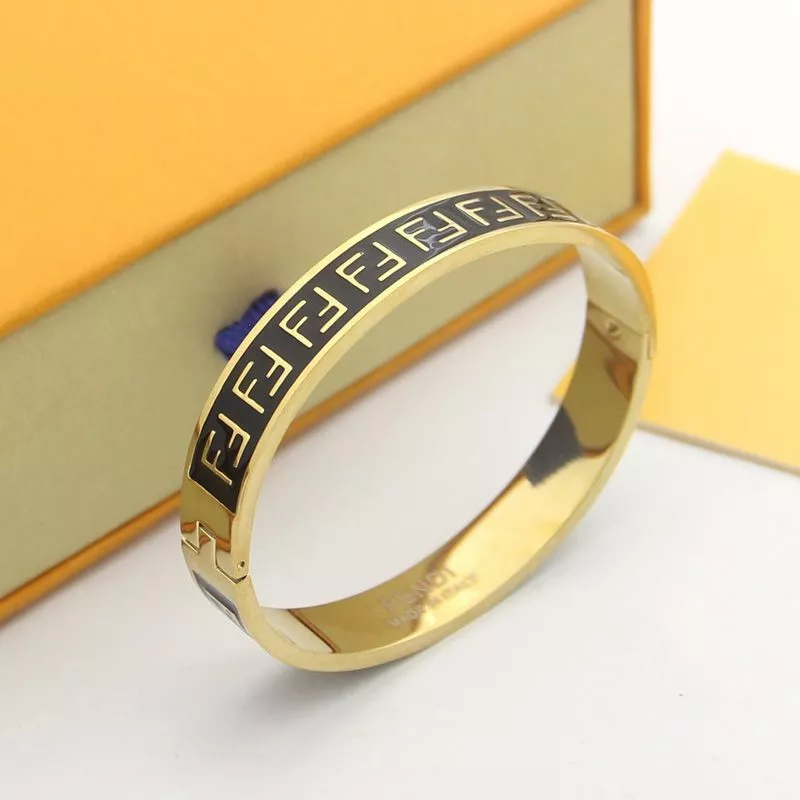 Fendi FF Ragid Bracelet In Enameled Metal Black Gold 0115 HOT SALE