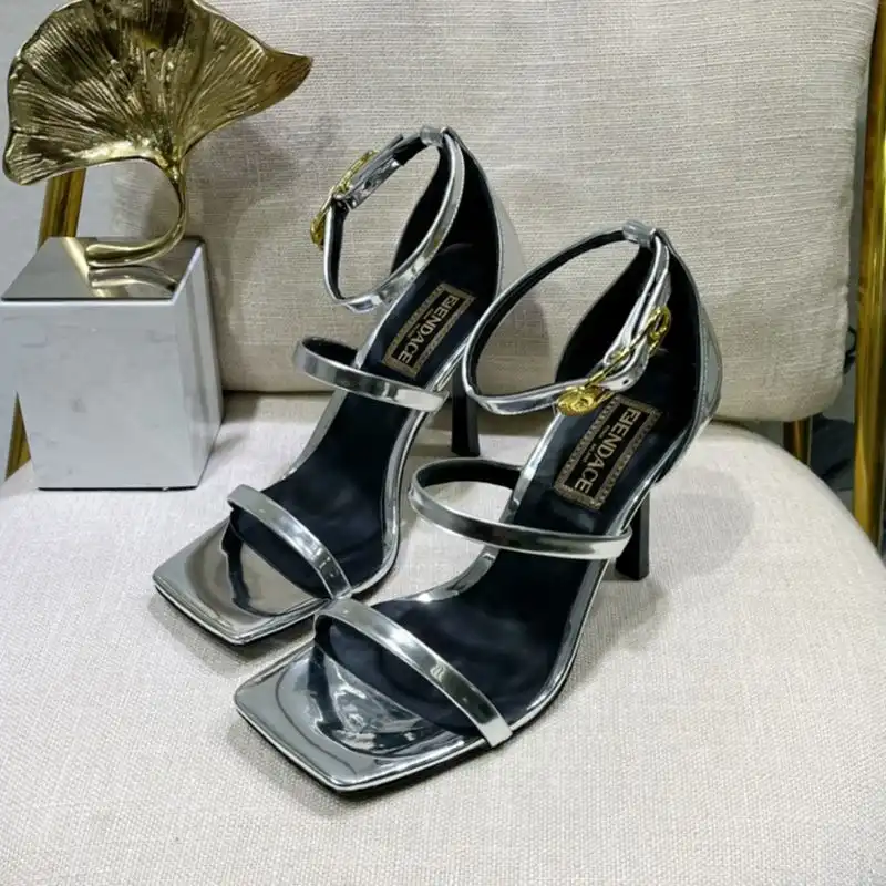 Fendi 110 Sandals with Fendace Embellished Women Patent Leather Silver 0122 HOT SALE