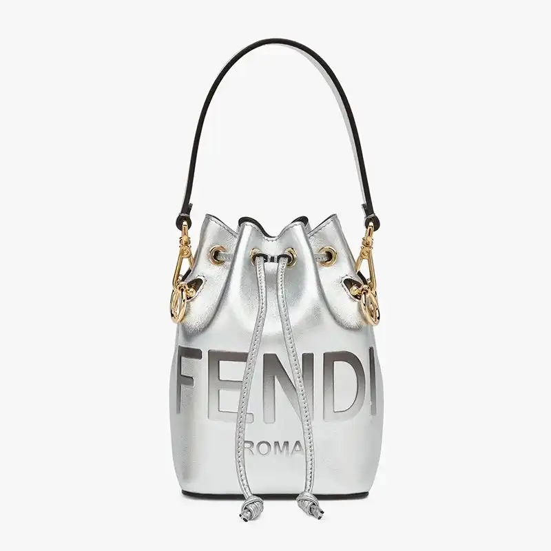 Fendi Mini Mon Tresor Bucket Bag In ROMA Logo Calf Leather Silver 0124 HOT SALE